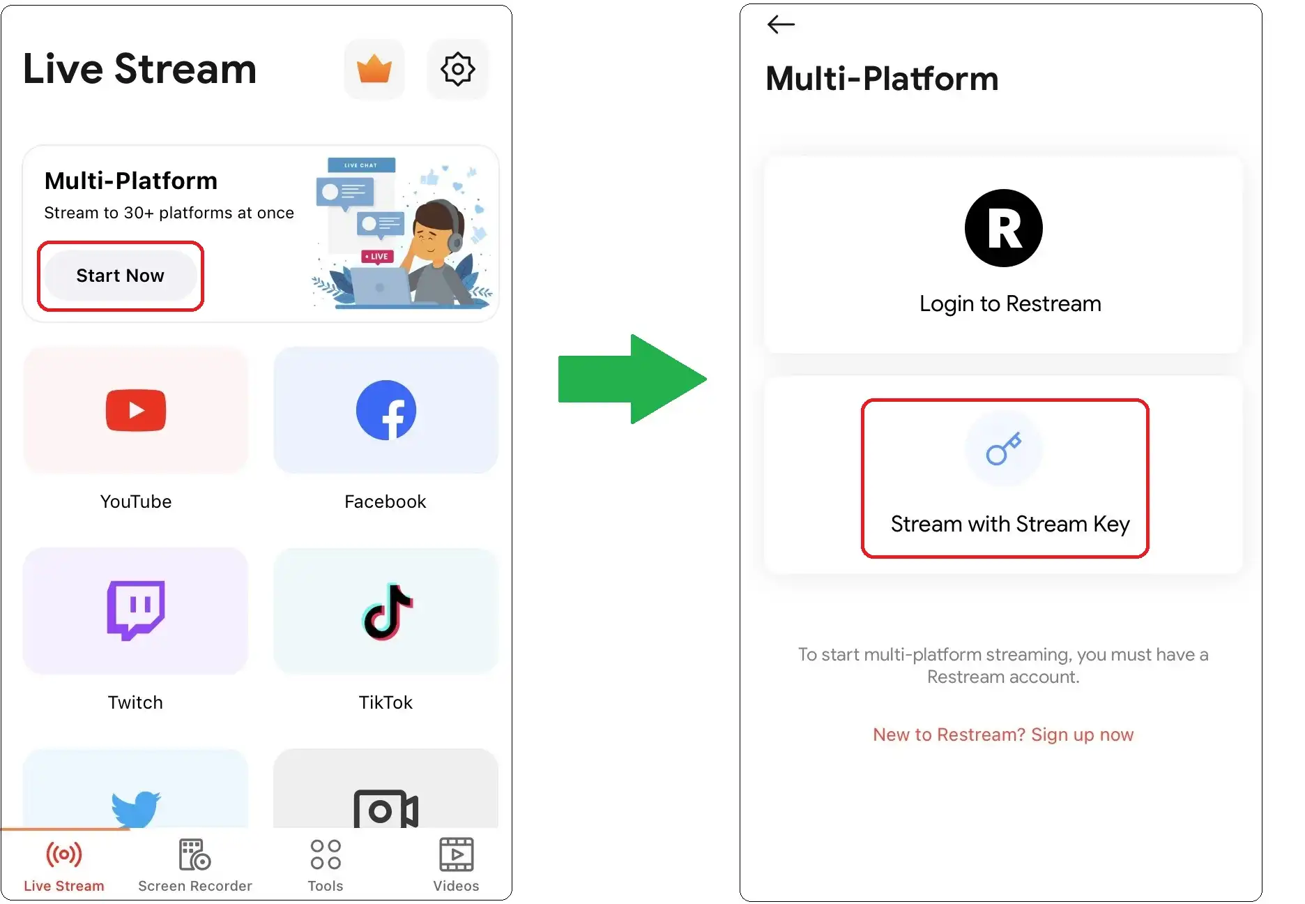 Connect to Restream via Stream Key