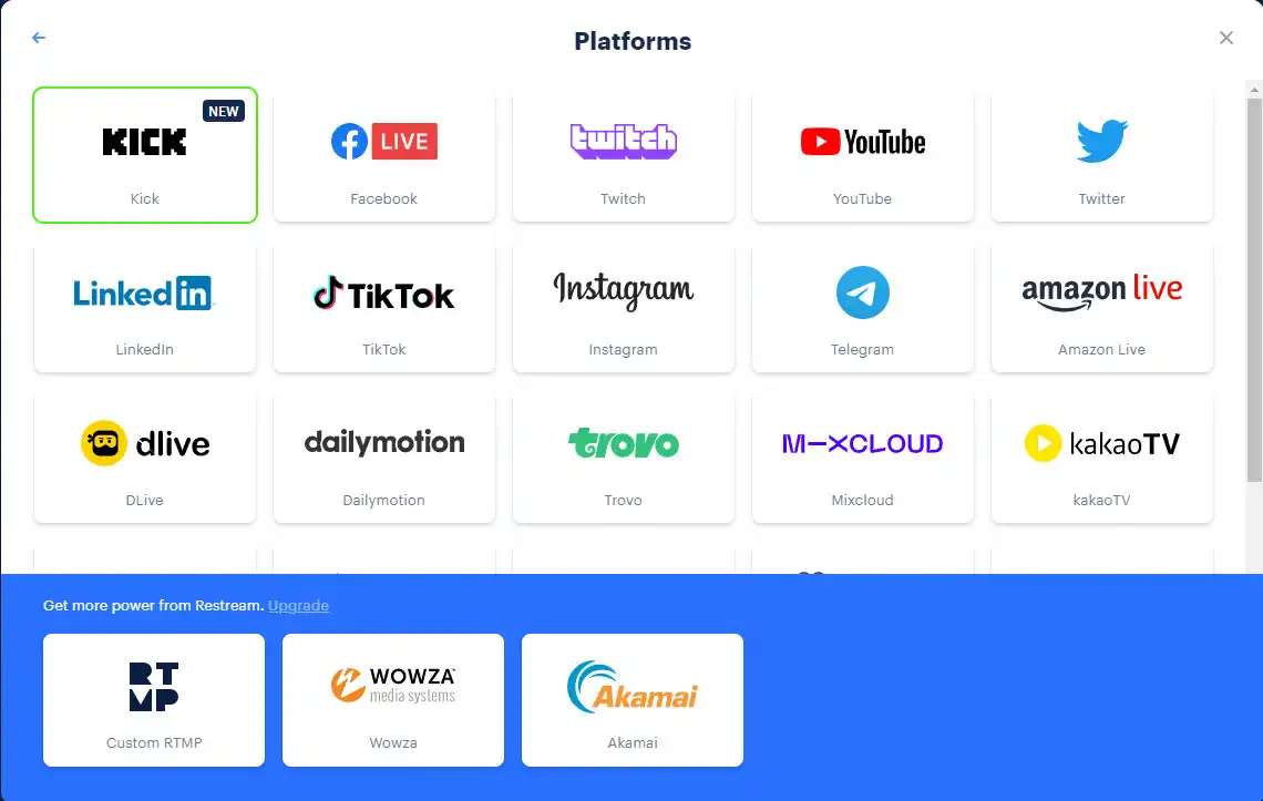 Conecte-se com 2 plataformas de streaming que você deseja fazer multistream