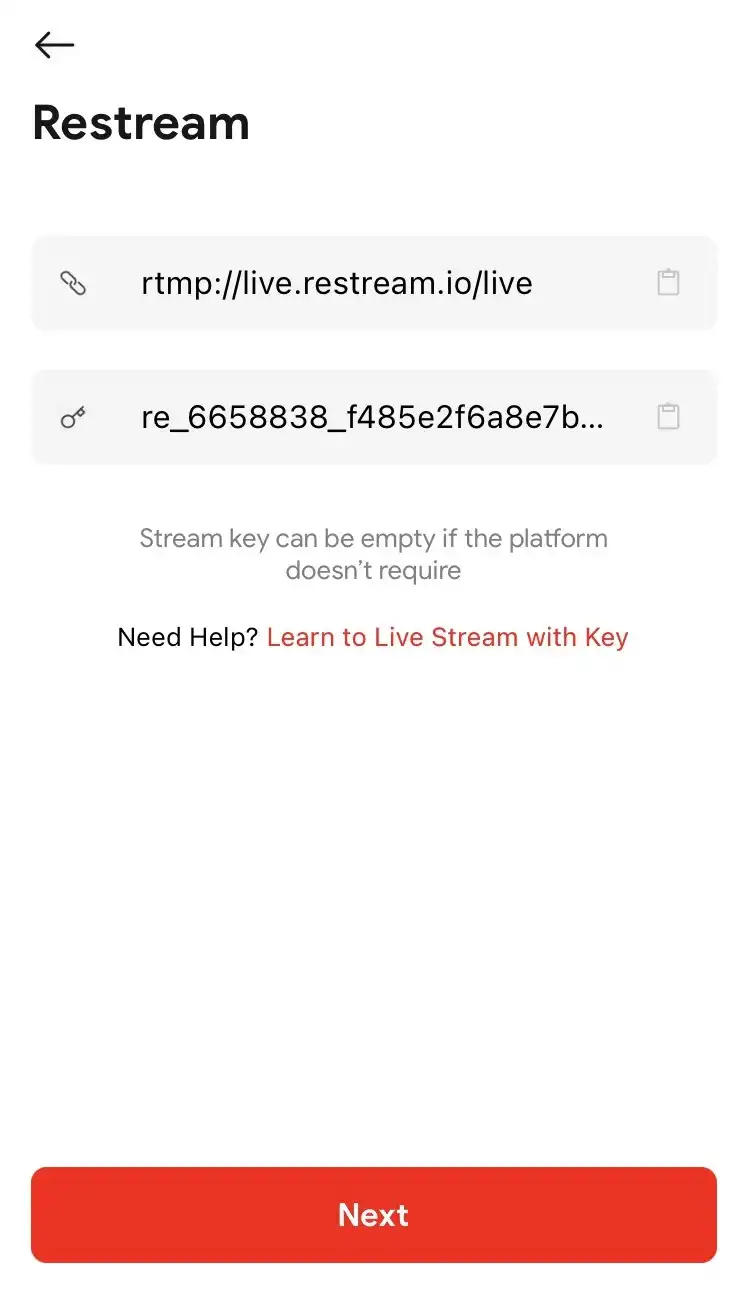Paste the RTMP URL and Stream Key to two appropriate fields