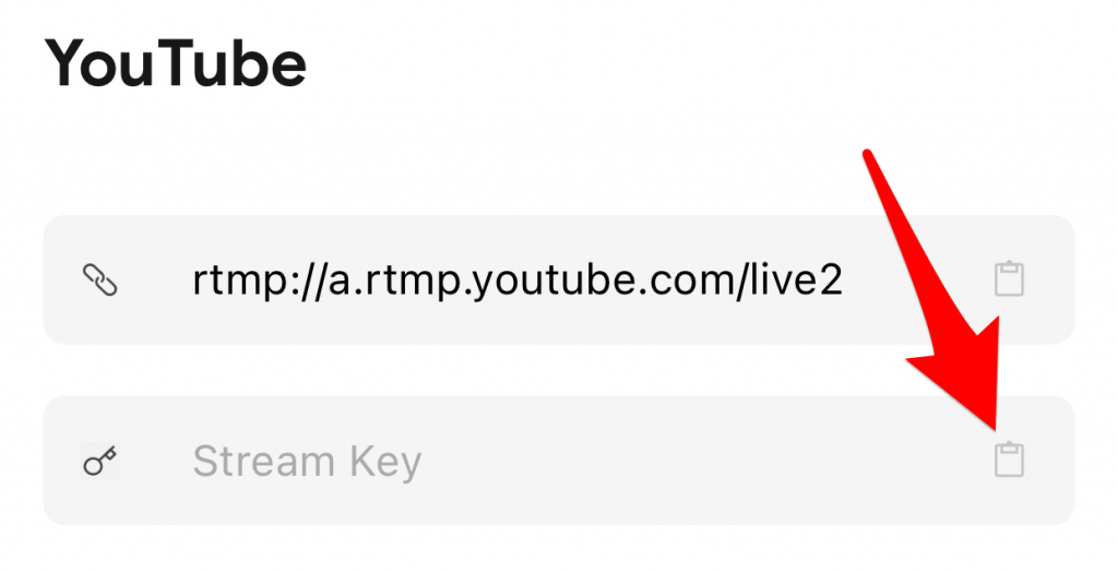 Cole a chave de transmissão do YouTube para iniciar a transmissão