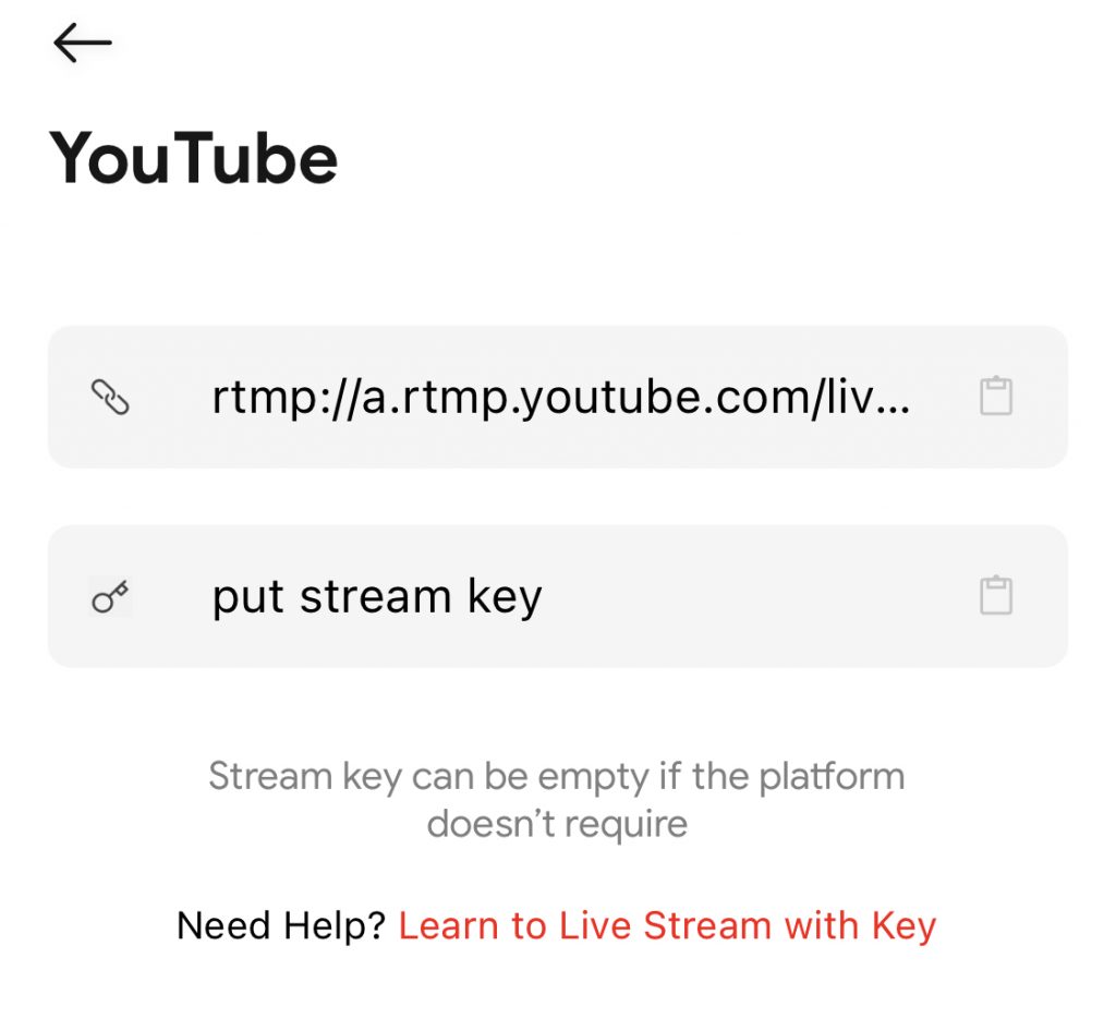 Put stream key to start