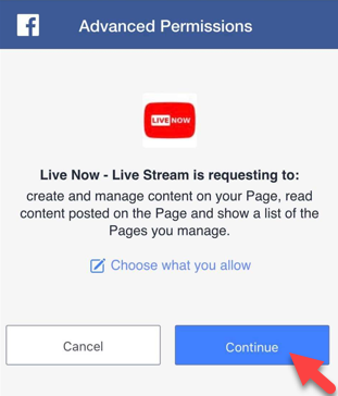 Allow Live Now to manage your groups and pages