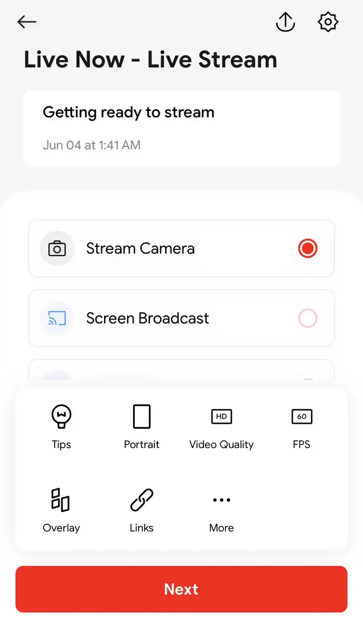 Select live streaming mode and start your live stream on Facebook
