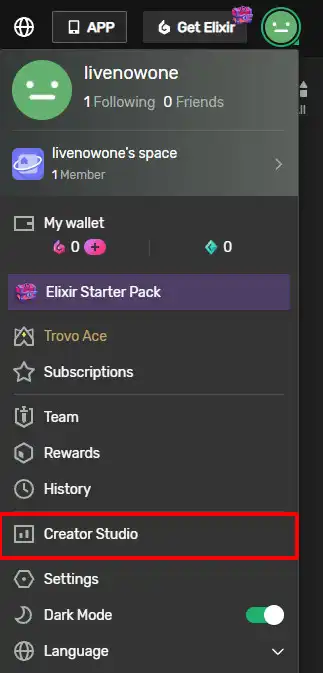 Click on your Avatar on the top right of the screen and select Creator Studio