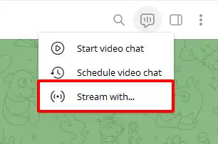 Nhấp vào biểu tượng Chat box ở trên cùng bên phải và chọn "Stream with"