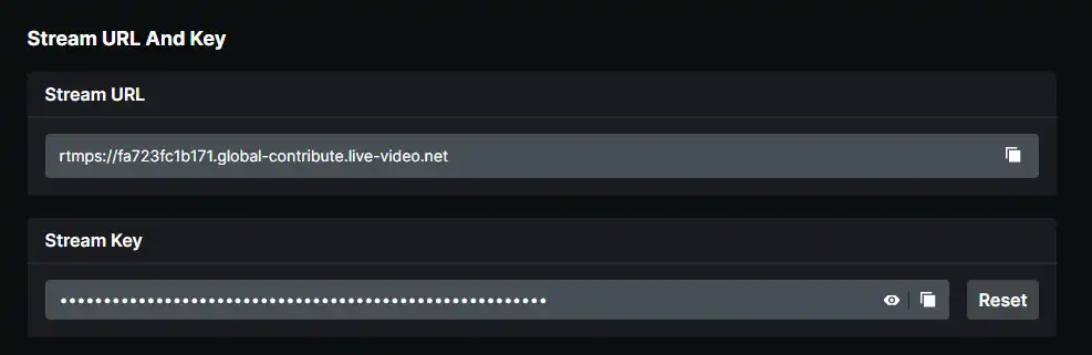 Copy the Stream URL and Stream Key