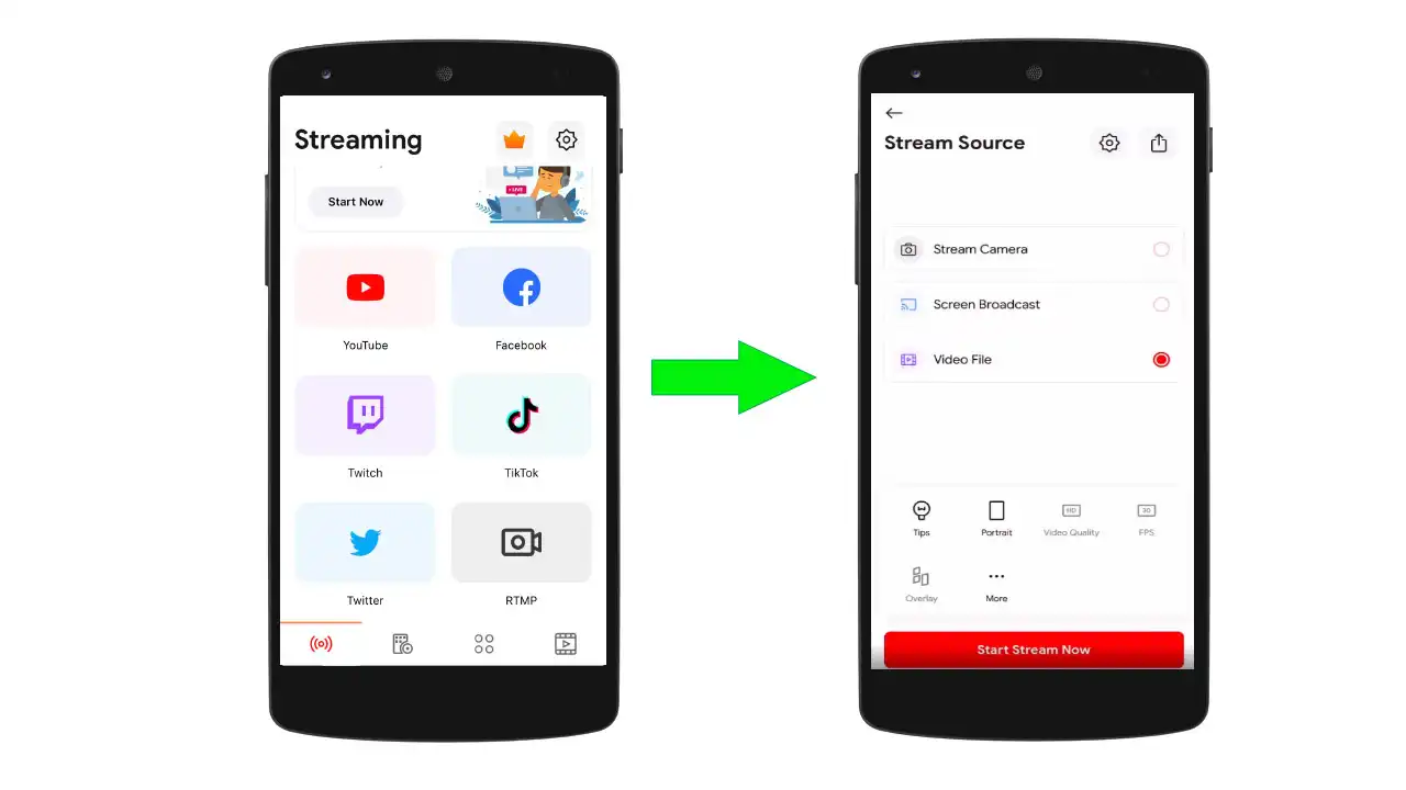 Choose the platform you want to stream and click on the Video file