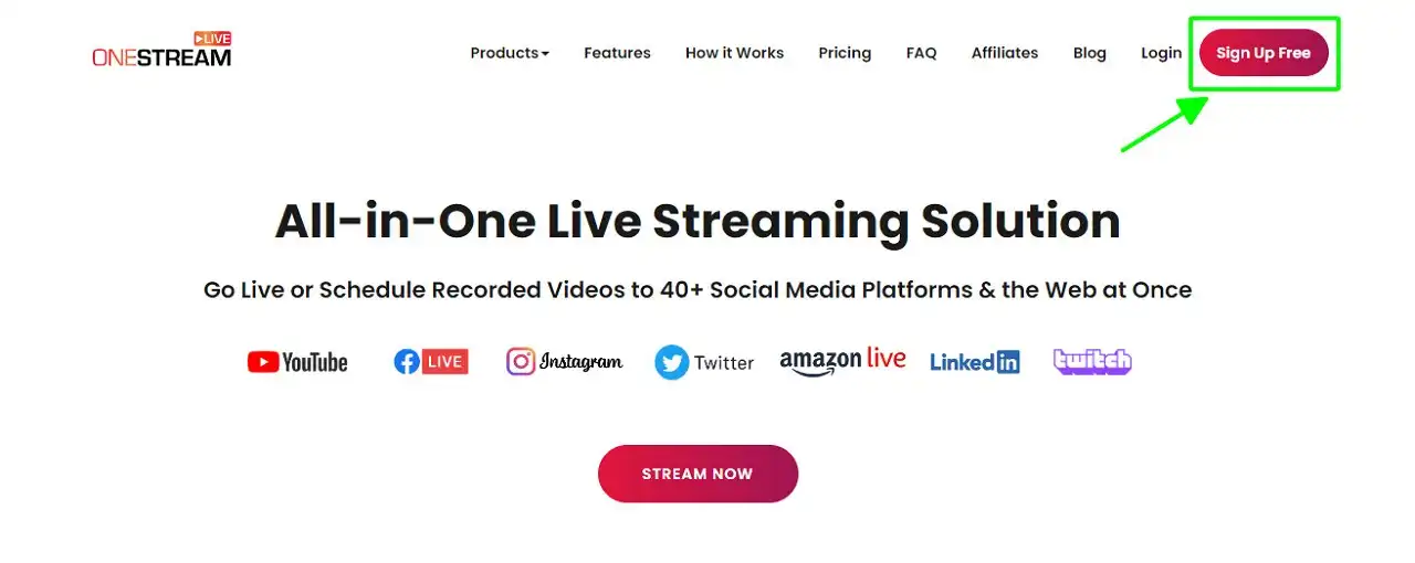 OneStream の公式 Web サイトで「サインアップ」をクリックします。