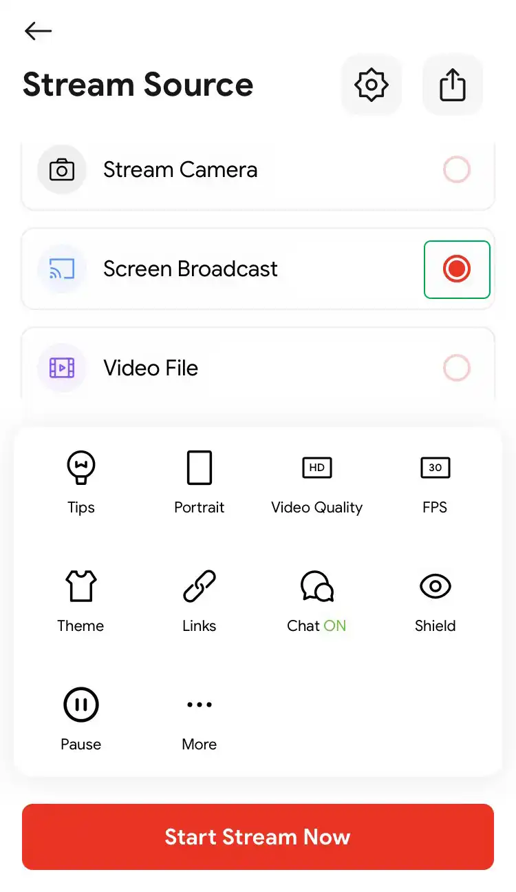 Choose "Screen Broadcast" and edit some important settings
