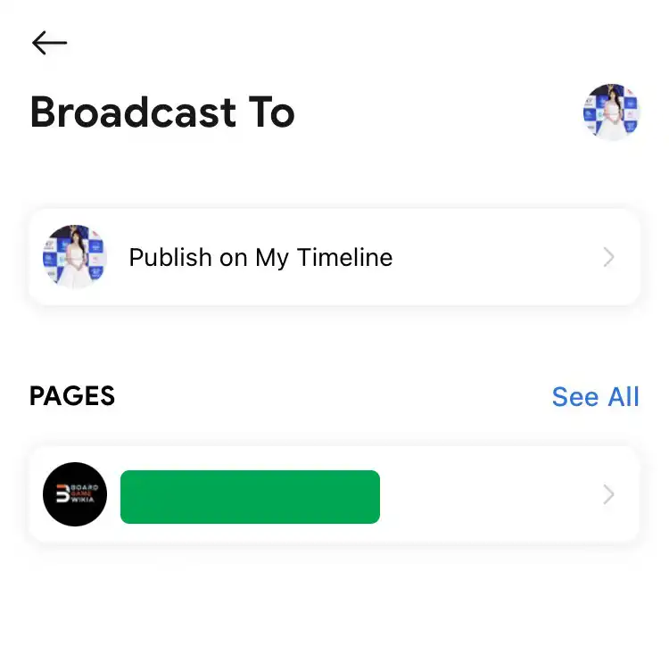 Choose to live stream game on your Profile (Timeline) or a Page