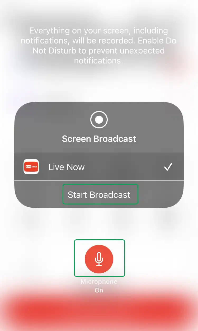 Press the Start Broadcast button to live stream game on Facebook with iOS