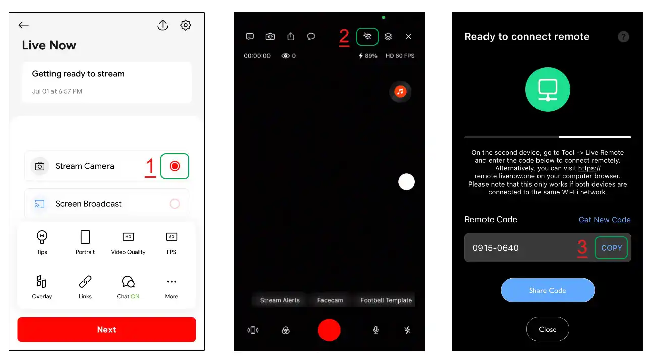 How to get the Remote code in the Stream Camera mode