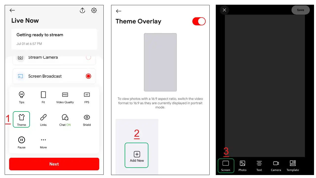 Create a theme to change your live stream screen size