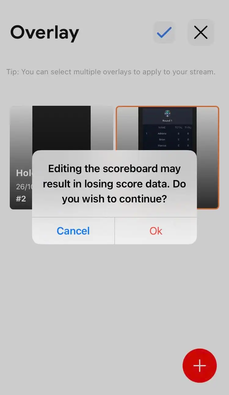 Editing the scoreboard while live streaming will reset all the players' scores and hole information