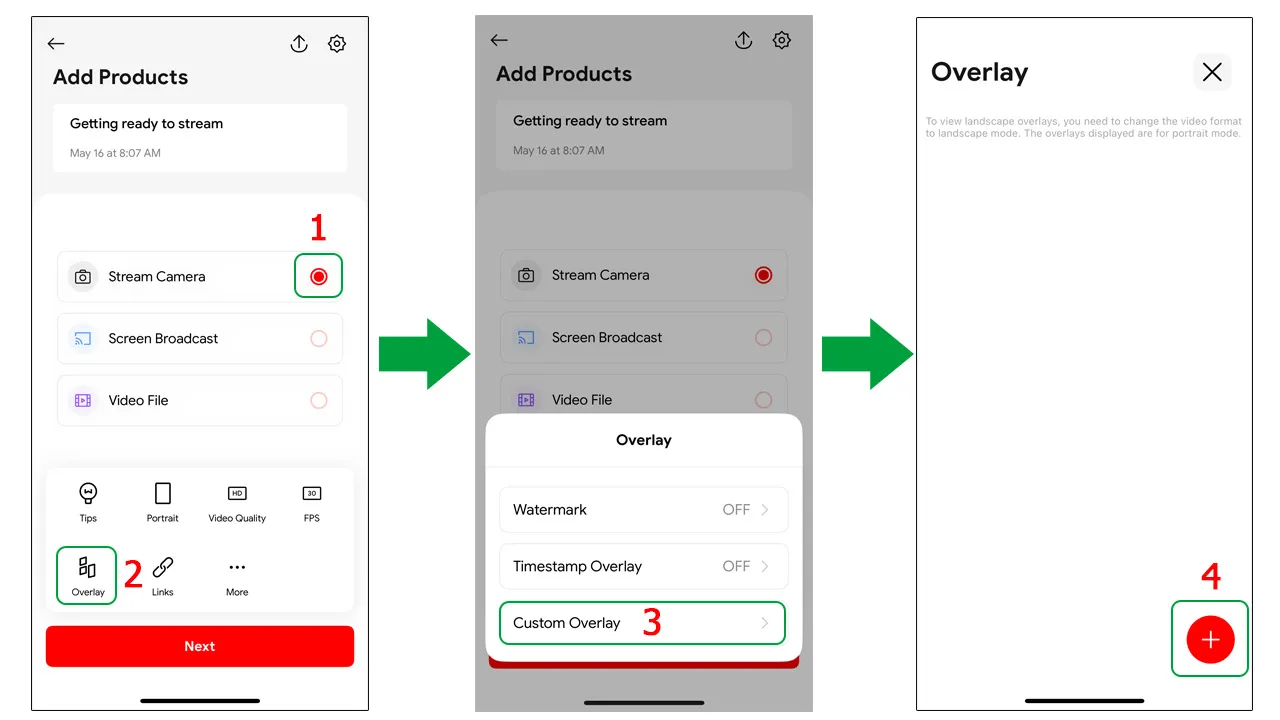 Create a new overlay to add products into your live stream