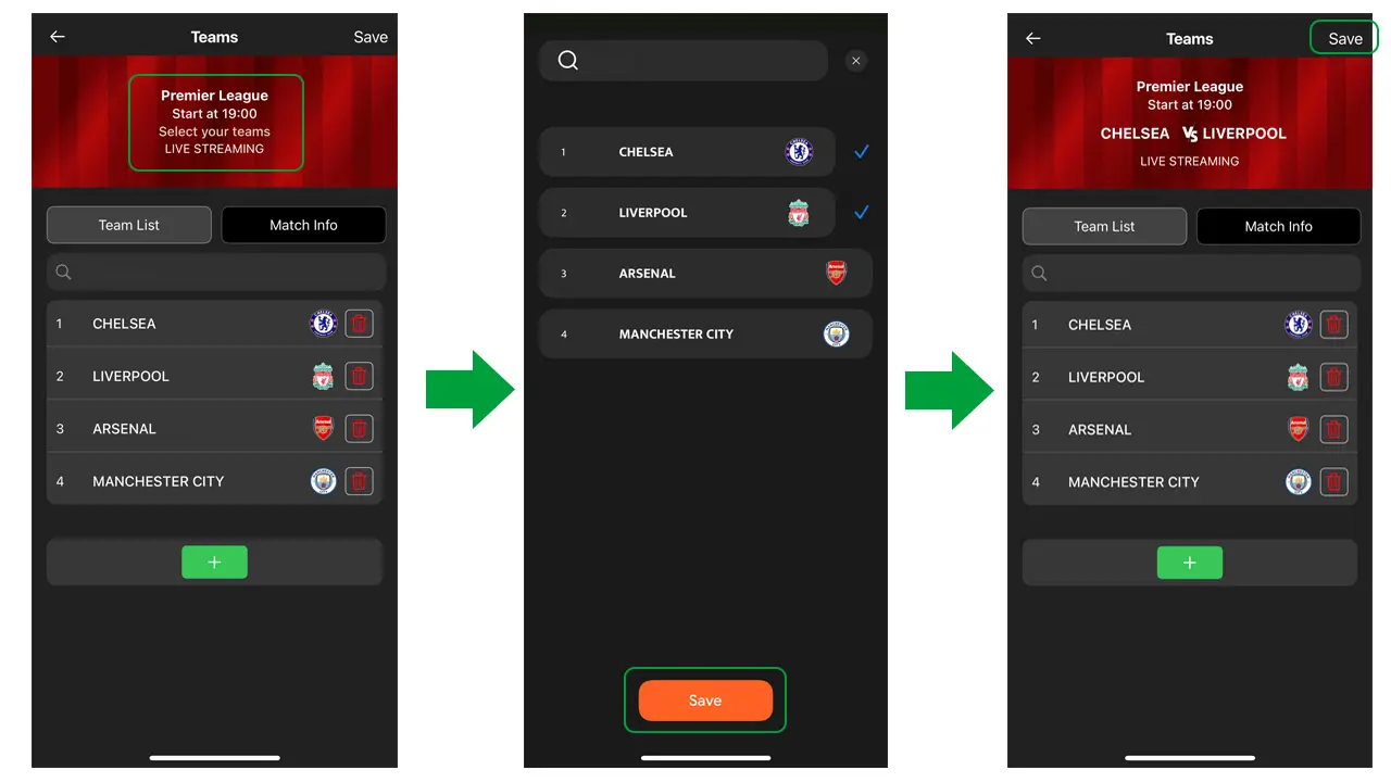 Select two teams for your next match streaming