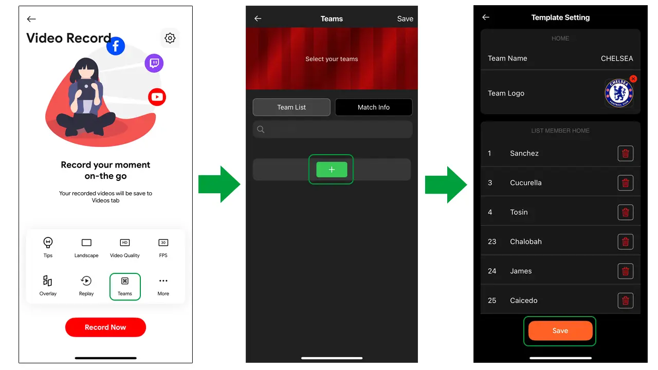 Set up your teams information for quick management during sports streaming