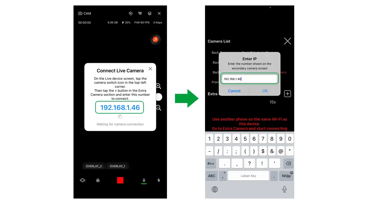 Enter the IP address of the second device to the main device then click OK