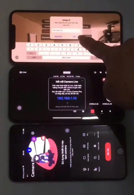 Nhập địa chỉ IP của thiết bị phụ vào thiết bị chính rồi nhấn OK