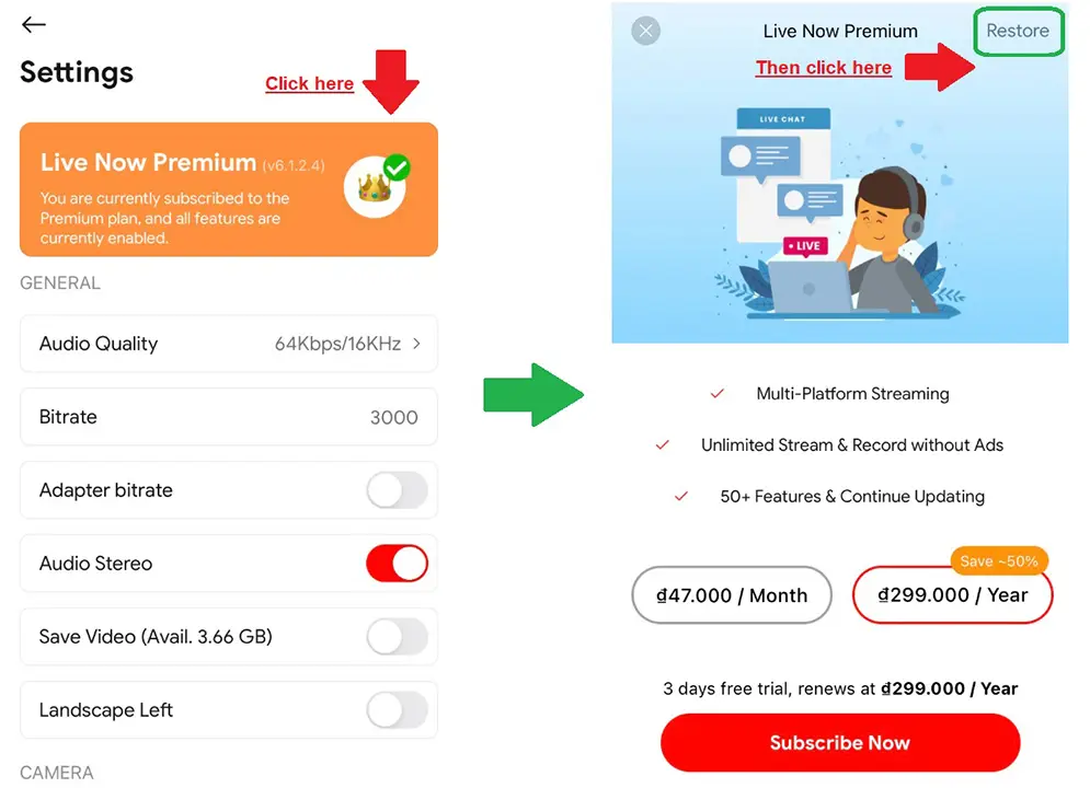 How to restore the premium subscription