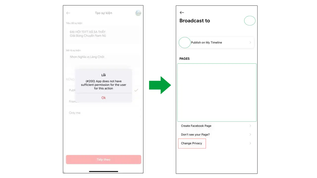 Set up your Facebook stream again with "Change Privacy"