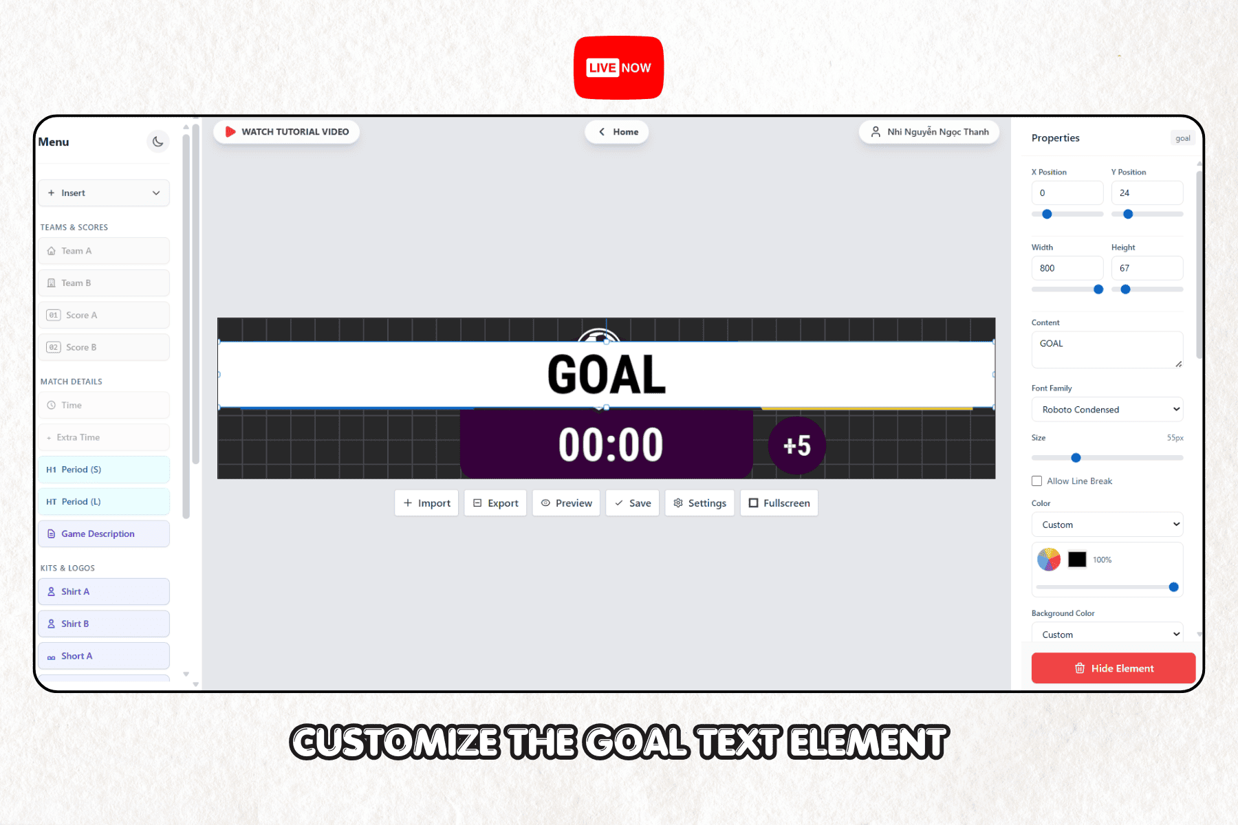 Customize the GOAL Text Element
